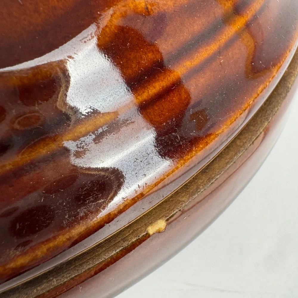 Vtg Mar-Crest Daisy Dot Brown Drip Glaze Covered Stoneware‎ Casserole Dish